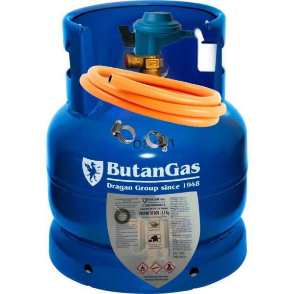 Butelie ButanGas Camping 8,1 Kg 37,5x30cm cu incarcatura propan 5,5 Kg include regulator Altinboga si furtun 80cm