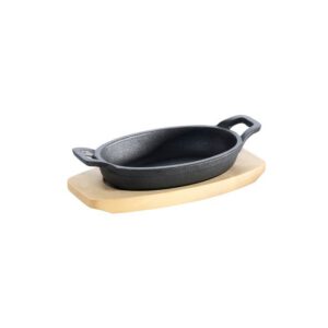 Tava ovala din fonta cu suport de lemn pentru servire 21 x 15,5 cm 0,75 litri ALL GRILL 9705
