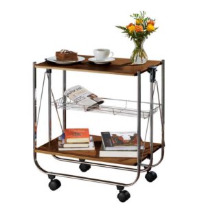 Mini bar pliabil cu roti transport, 2 rafturi, metal si MDF, 68 x 40,6 x 70 cm, Wenko Deluxe Walnut RES02-713003100