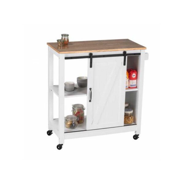 Mini bar alb cu 3 rafturi si usa, MDF si lemn, 80 x 88,5 x 40 cm, Wenko Country House 54130100