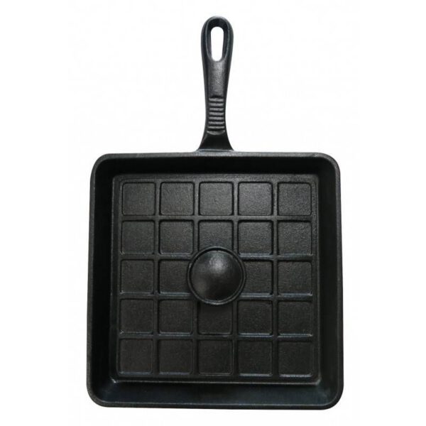 Tigaie grill sandwich adanca patrata din fonta cu maner si capac Mr Padellas Activa 21 cm 20040