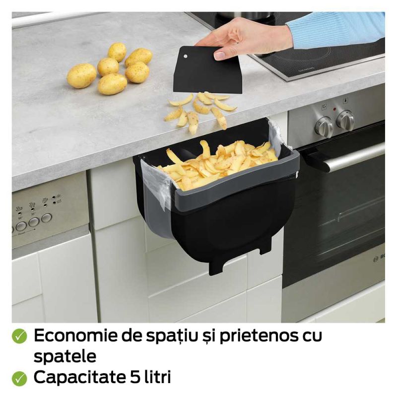 Cos de gunoi pentru usa Fago 5 litri Wenko Black Outdoor Kitchen 55028100