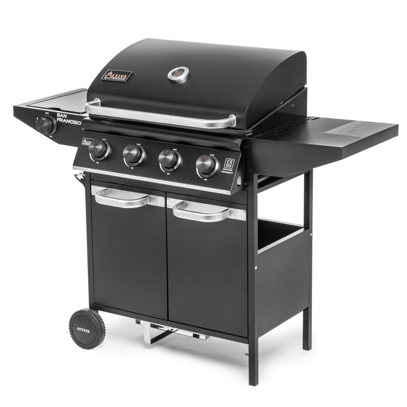 Gratar pe gaz cu 4 arzatoare din inox si arzator lateral Activa San Francisco 19684GD