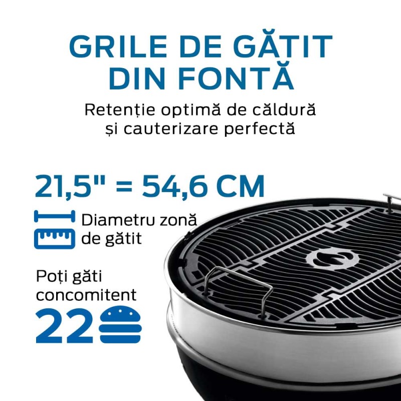 Gratar pe carbuni din otel emailat, grila de fonta 55 cm Napoleon PRO22K-LEG-3