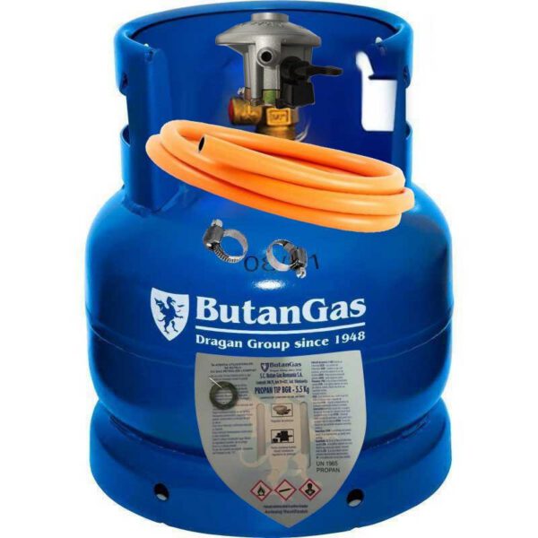 Butelie ButanGas Camping 8,1 Kg 37,5x30cm cu incarcatura propan 5,5 Kg include regulator Orgaz si furtun 80cm