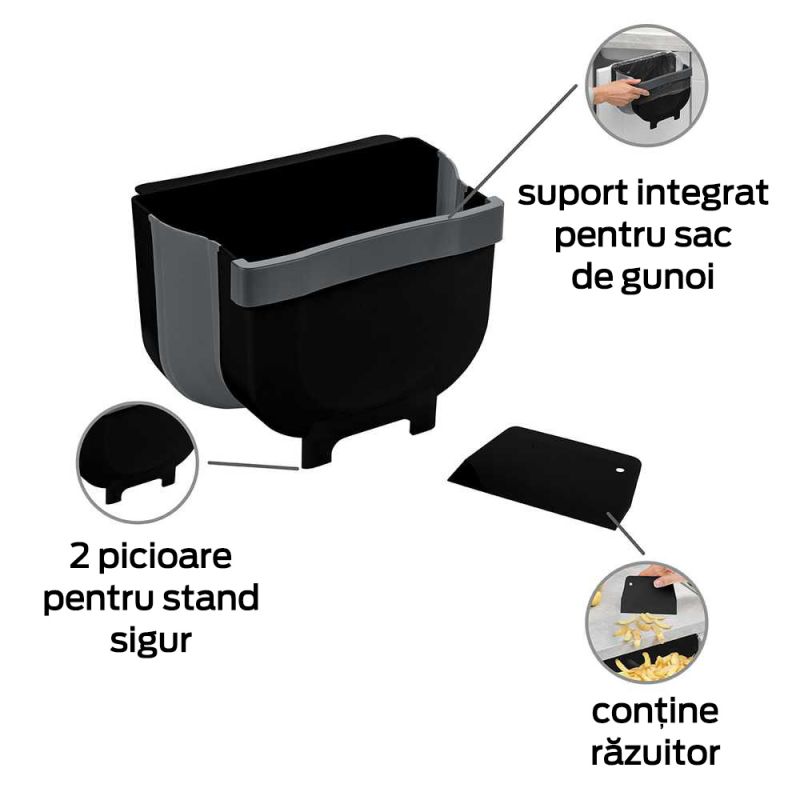 Cos de gunoi pentru usa Fago 5 litri Wenko Black Outdoor Kitchen 55028100