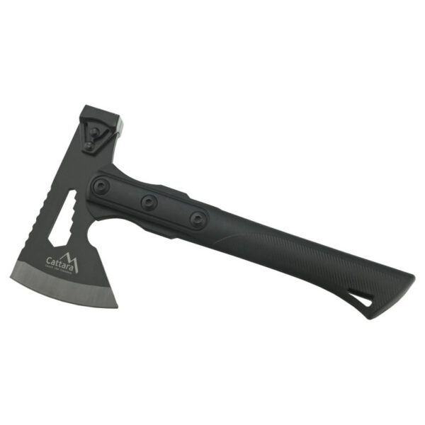 Topor multifunctional Cattara, solid, negru, 27cm, ciocan, cheie universala, amnar, teaca plastic - TT13265