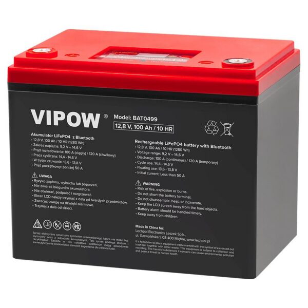 Acumulator LifePo4 12V 100AH Bluetooth Vipow BAT0499