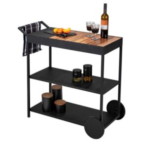 Mini bar negru cu 3 rafturi, metal si lemn de accacia, 80 x 98 x 40 cm, Wenko Miro RES02-55106100