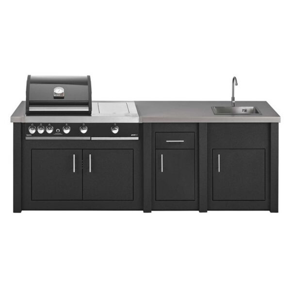 Bucatarie de exterior Grandhall Grandpro by Stoll, Graphite Aluminum, gratar Premium G4 Plus, sear burner, chiuveta SGPP3SDD00