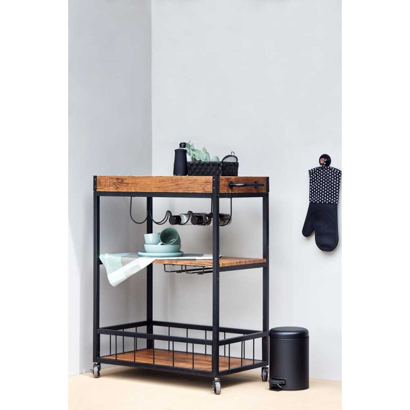 Mini bar rustic cu 3 rafturi, 80x89,5x40 cm, metal si MDF, Wenko 54125100