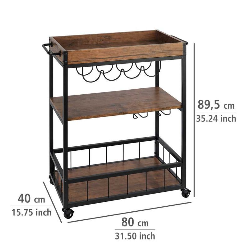 Mini bar rustic cu 3 rafturi, 80x89,5x40 cm, metal si MDF, Wenko 54125100