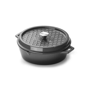 Tigaie si oala adanca rotunda din fonta emailata, contine capac, diametru 30 cm, 8,5 cm inaltime, Grandpro A03001005T